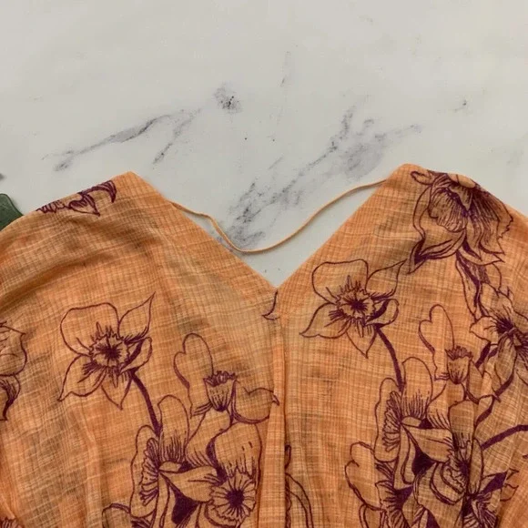 Free People One Dance Crop Top Size XS Coral Orange Purple Floral Knot Tropical - Picture 8 of 10